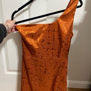 Lucy in the Sky - One-Shoulder Orange Floral Satin Dress